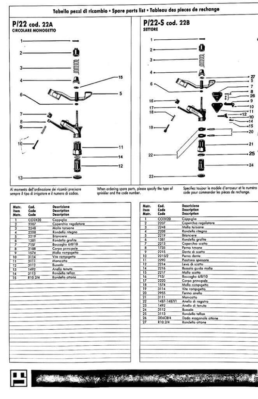 Anello di Registro pos.22 - IRRIGATORE P22