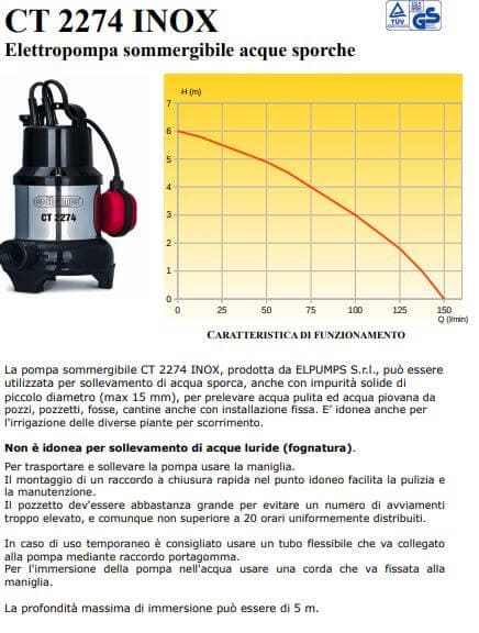 Elettropompa Sommergibile Inox CT 2274 - ELETTROPOMPE ACQUE