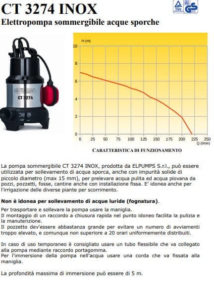Elettropompa Sommergibile Inox CT 3274 - ELETTROPOMPE ACQUE