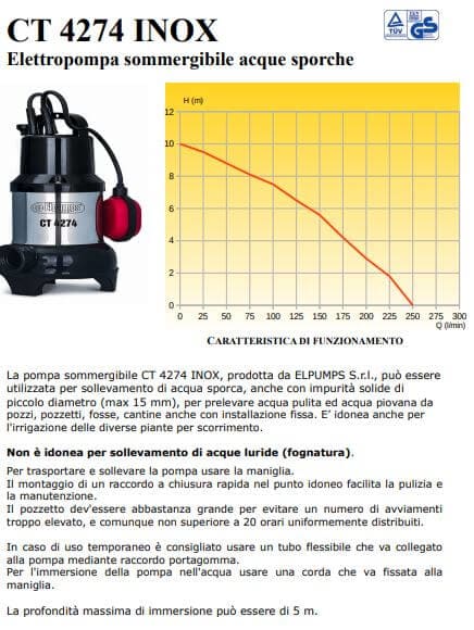 Elettropompa Sommergibile Inox CT 4274 INOX - ELETTROPOMPE 