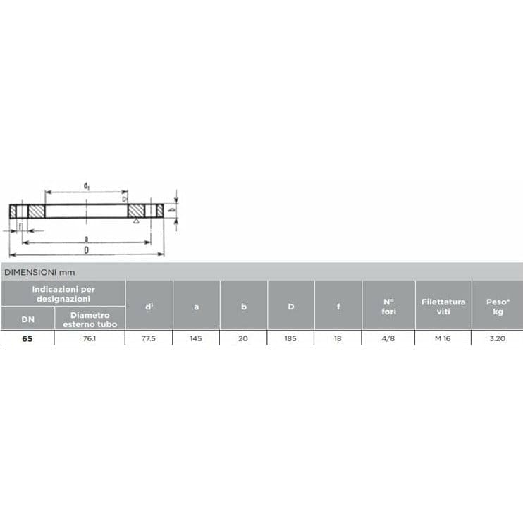 Flangia a Saldare PN16 4 Fori DN 65 - FLANGE ACCIAIO A