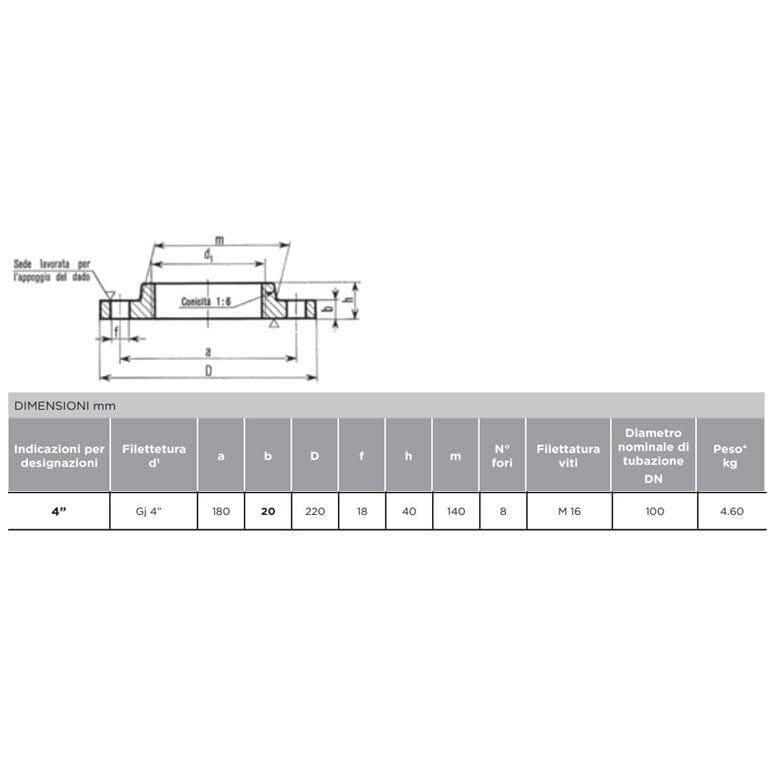 Flangia Filettata PN16 8 Fori DN 100 x 4 F - FLANGE ACCIAIO