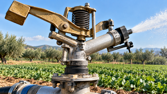 Braccetto inversore e molla di un irrigatore a battente per impianti di irrigazione agricola.
