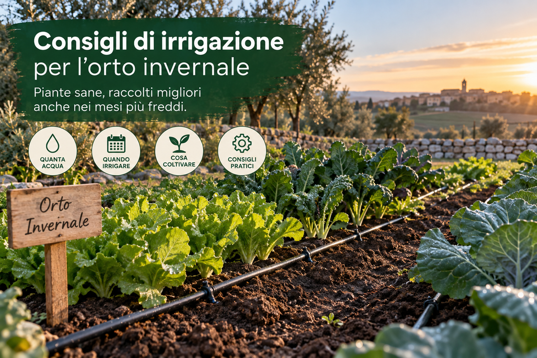 Orto invernale con impianto di irrigazione a goccia