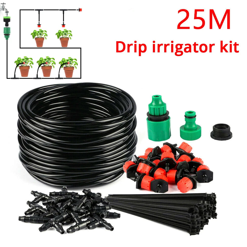 25M DIY Drip Irrigation System Automatic Watering Irrigation System Kit Garden Hose Micro Drip Watering Kits Adjustable Dripper