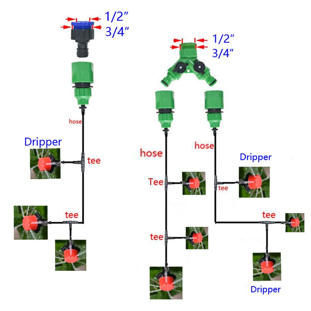 1/4" Hose Drip Irrigation System 360 Degree Adjustable 8 Hole Sprinkler Kit Garden Watering Inserting Ground Micro Flow Dripper