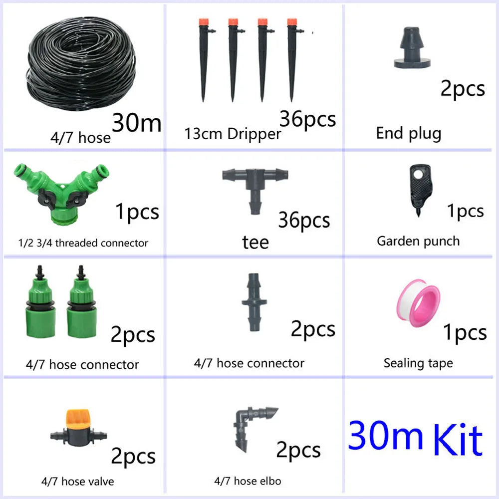 1/4" Hose Drip Irrigation System 360 Degree Adjustable 8 Hole Sprinkler Kit Garden Watering Inserting Ground Micro Flow Dripper