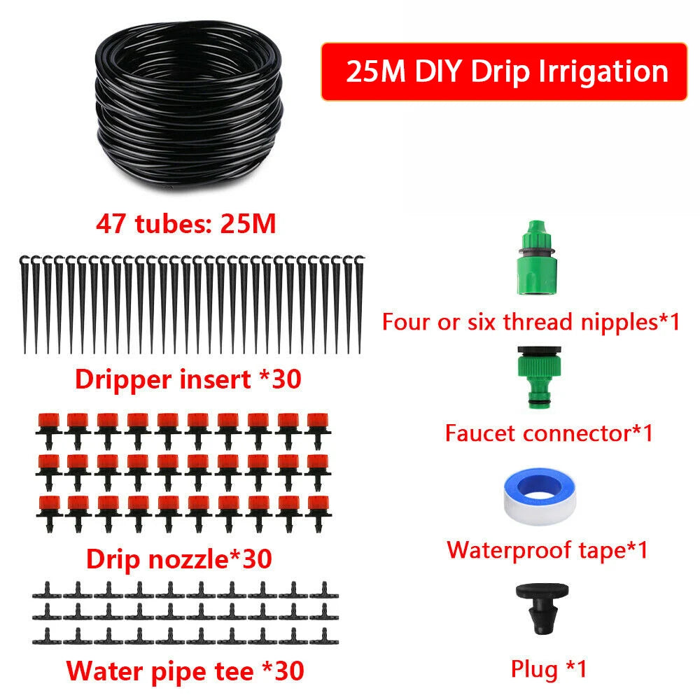 25M DIY Drip Irrigation System Automatic Watering Irrigation System Kit Garden Hose Micro Drip Watering Kits Adjustable Dripper