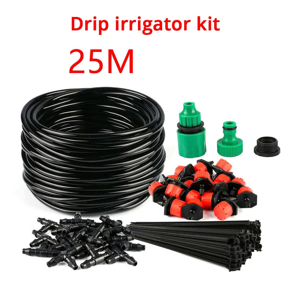 25M DIY Drip Irrigation System Automatic Watering Irrigation System Kit Garden Hose Micro Drip Watering Kits Adjustable Dripper