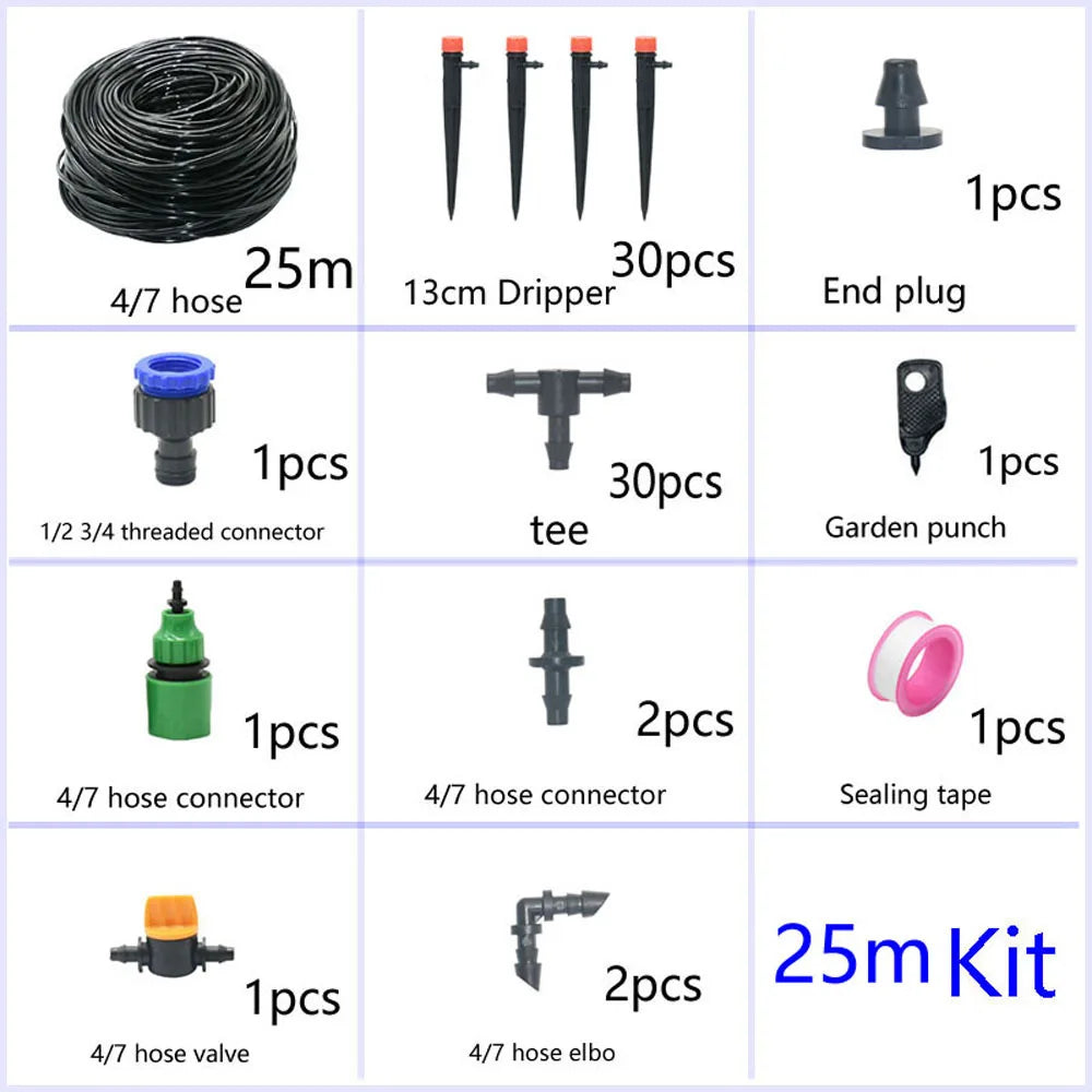 1/4" Hose Drip Irrigation System 360 Degree Adjustable 8 Hole Sprinkler Kit Garden Watering Inserting Ground Micro Flow Dripper