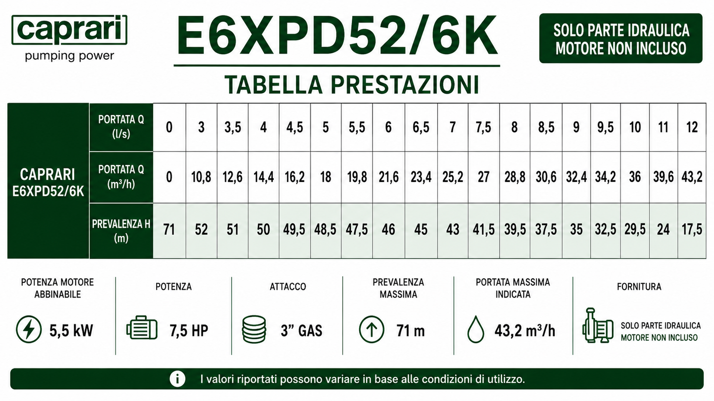 Pompa Sommersa Caprari Serie E6XD –  E6XPD - 6" - Solo Pompa Senza Motore