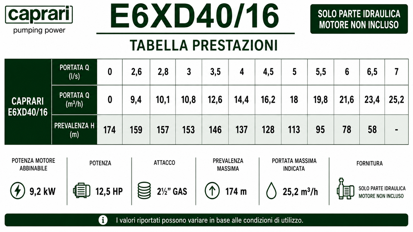 Pompa Sommersa Caprari Serie E6XD –  E6XPD - 6" - Solo Pompa Senza Motore