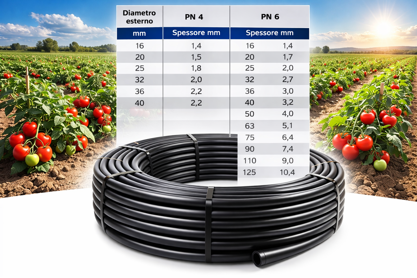 Tubo Polietilene Plastic Puglia - Sicher bassa densità nero PN 6 per Irrigazione da 16 -20 - 25 - 32 - 36 - 40 - Made in Italy