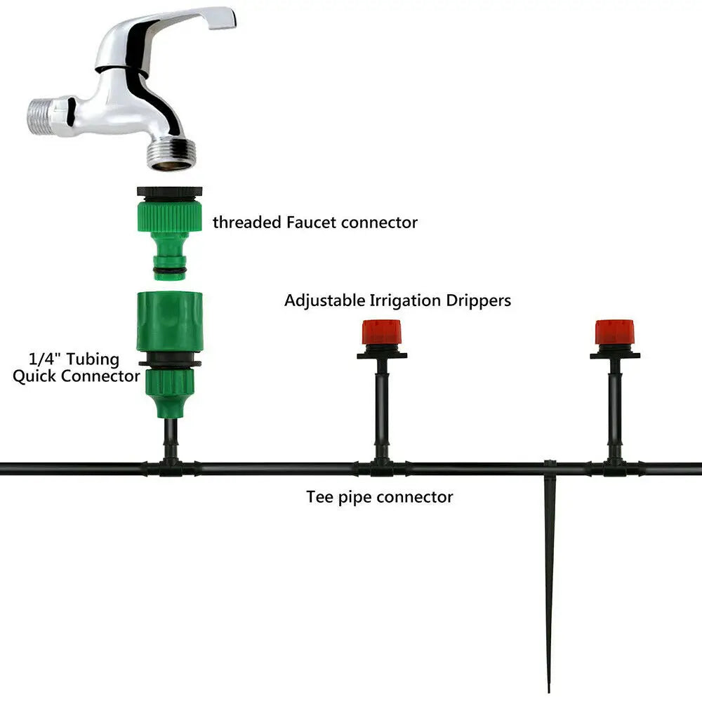 25M DIY Drip Irrigation System Automatic Watering Irrigation System Kit Garden Hose Micro Drip Watering Kits Adjustable Dripper