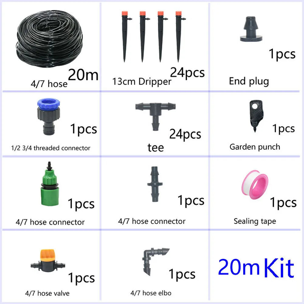 1/4" Hose Drip Irrigation System 360 Degree Adjustable 8 Hole Sprinkler Kit Garden Watering Inserting Ground Micro Flow Dripper