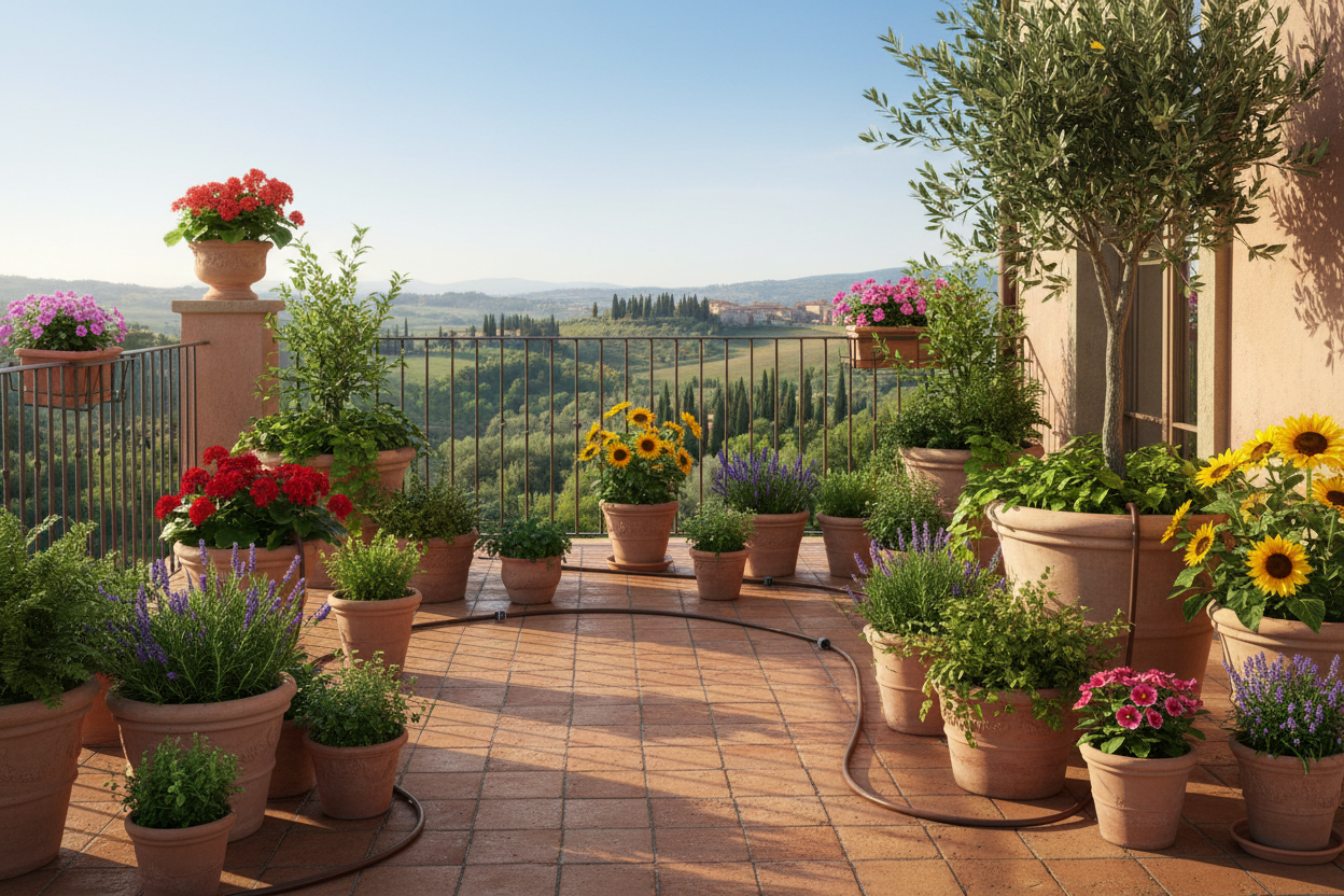 irrigazione su vasi su terrazzo