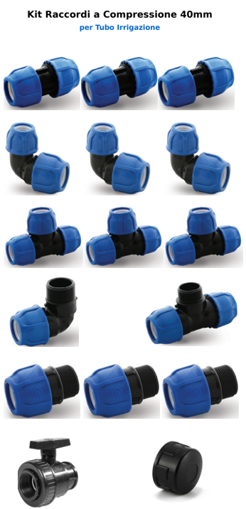 Kit completo di raccordi per impianti di irrigazione con tubo in polietilene da 40 mm PN6
